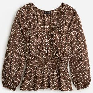 NWT J. Crew V-Neck Mocha Floral Womens Blouse Size Large
